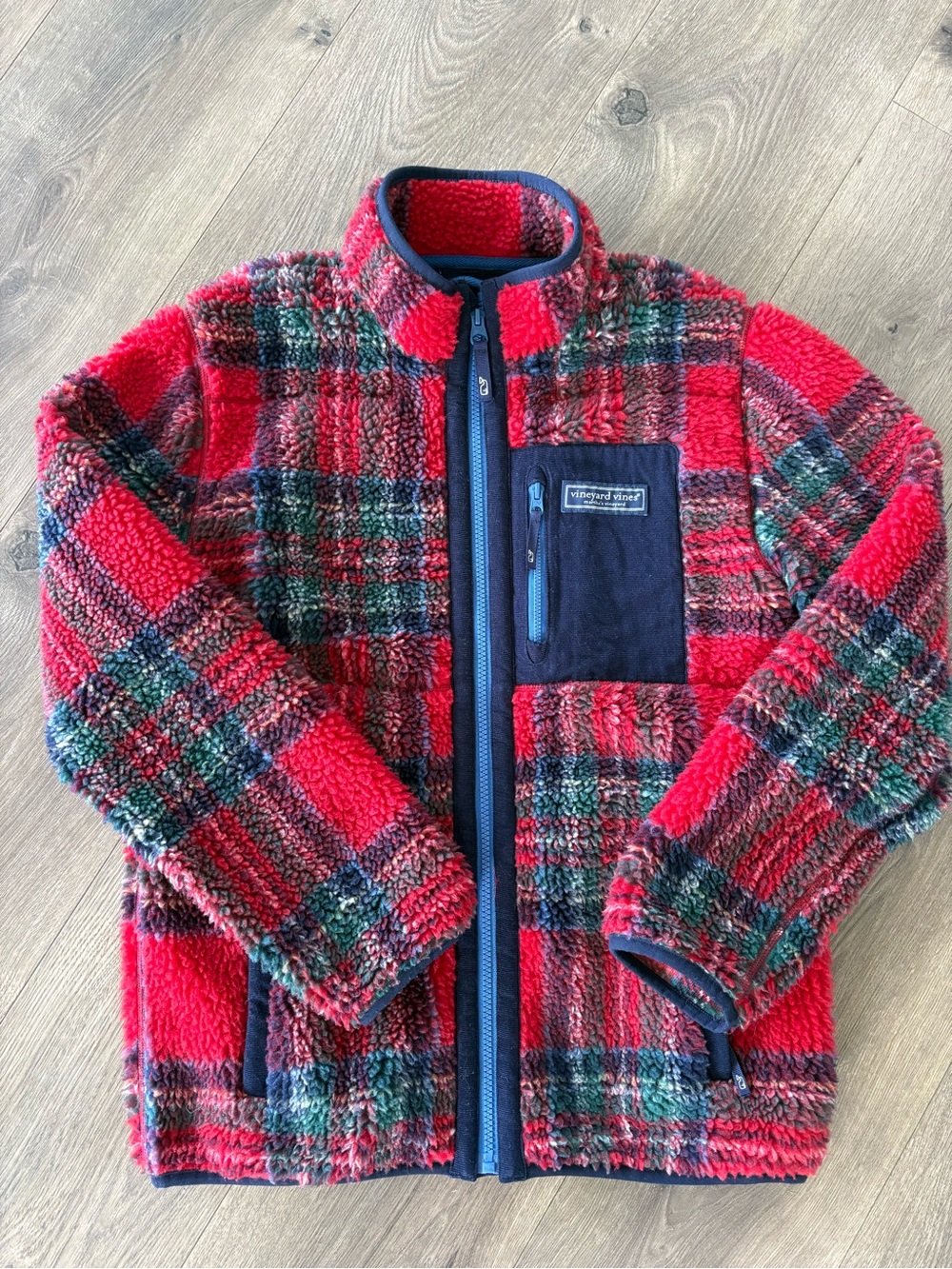 Vineyard Vines Red Sherpa Jacket with Navy Trim
